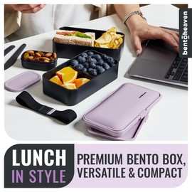 Bentoheaven Premium Bento Box Adult Lunch Box with Compartments for Women & Men, Set of Utensil & Chopsticks & Dip Container, Cute Japanese Kids Bento Lunch Box, Microwavable (Violet Me Go)
