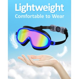 Hurdilen Kids Swim Goggles, Anti-fog, UV Protection and Wide View with Swim Cap for Age 3-15 Youth Boys Girls Toddler (Blue & Black)