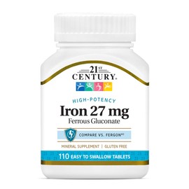 21st Century 21st Century Iron 27 Mg Ferrous Gluconate Tablets, 110Count