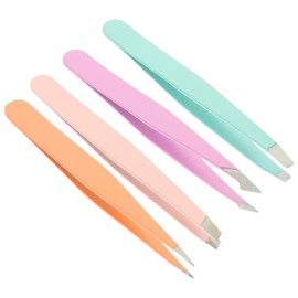 WOONEKY 4pcs Stainless Steel Eyebrow Tweezers Set Pointed Grooming Kit for Beauty Portable Durable Random Color