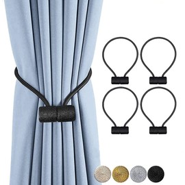 Magnetic Curtain Tiebacks, Strong Magnetic Window Curtain Tiebacks Clips Decorative Rope Holdbacks Drapery Curtain Tie Backs Weave Holder for Window Draperies Hold Curtains Drape Ties Backs (4, Black)