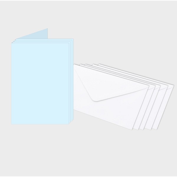 Party Decor Plain Pastel Blue Greeting Cards High 160gsm of 50 With 50 Envelopes Perfect for Crafting, Card Making, Invitations for birthdays weddings and special occasions