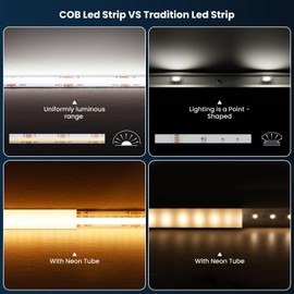 TENDIST COB Led Strip 7M, 3000-6500K CRI90+ Led COB Strip Light, 24V Super Bright Dimmable Warm White to Cool White Ruban Led COB, COB LED Strip Light for Interior Decoration (3000-6500K, 7M)