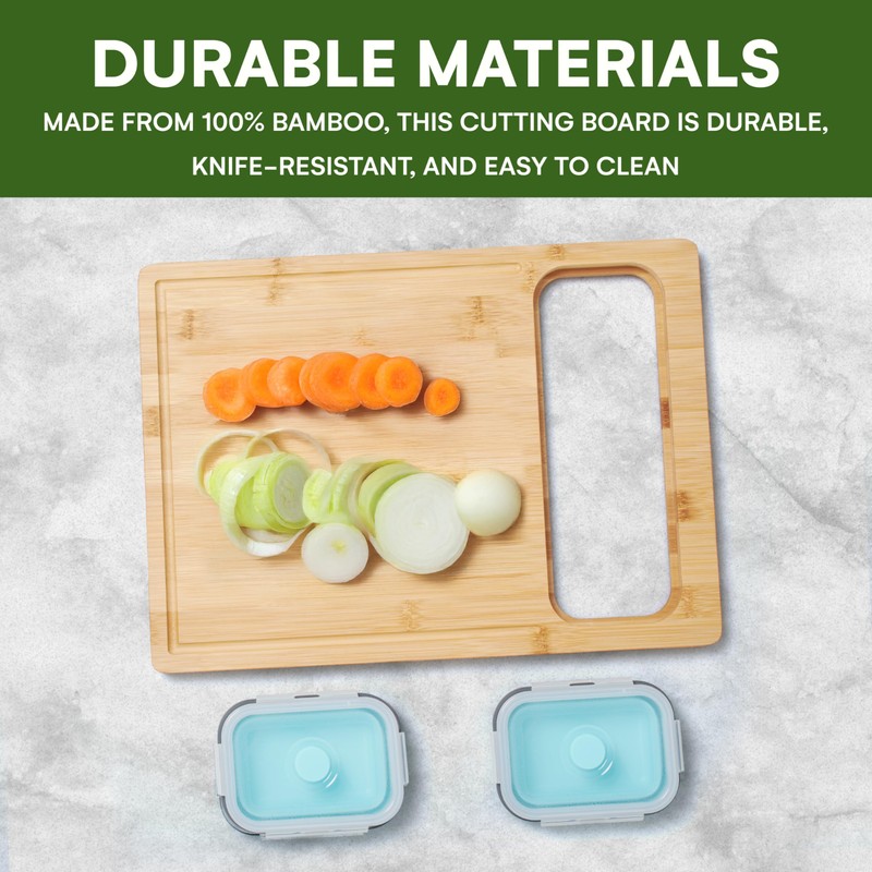 Happylivery Bamboo Cutting Board - Includes 2 Collapsible Containers -