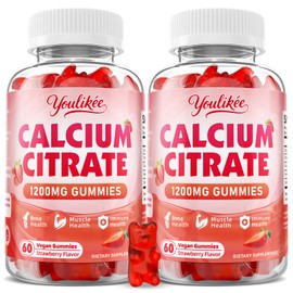 2 Pack Calcium Citrate Gummies 1200 mg, Calcium Supplement for Women & Men, Ultimate Absorption Calcium Gummies for Bone, Muscle & Immune Support, Strawberry Flavor, 120 Count