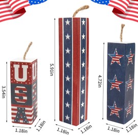 ABTOLS 3PCS Patriotic Firework Tiered Tray Sign, Veterans Day Wooden Table Decoration Labor Day Rustic Firework Decor USA Star Centerpieces for Home Tables