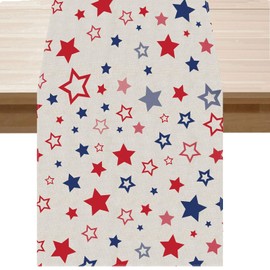 BOTB LIHM Memorial Day Independence Day 4th of July Table Runner Stars Patriotic America Table Decoration Home Kitchen Dining Indoor Holiday Farmhouse Decor 13x36 Inch