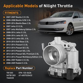 Nilight Electronic Throttle Body fits for Volkswagen Vehicles - Volkswagen Beetle Jetta 2007 2008 2009-2014, Golf 2010-2014, Passat 2012 2013 2014, Rabbit 2006 2007 2008 2009, # 07K-133-062A SKTB1303