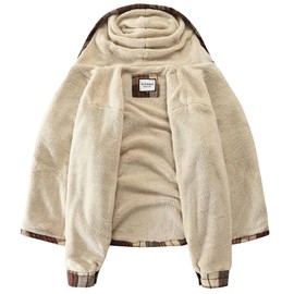 WINDFIT Women's Full Zip Fleece Flannel Jacket Plaid Sherpa Lined Jacket for Women Brown Large