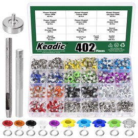 Keadic 403Pcs 3/16 Inch Multi-Color Aluminium Grommets with Installation Tools Assortment Set, Flowers and Round Eyelet for Leather Fabric Clothing Belt Shoe Crafts Bag DIY Accessories (10 Colors)