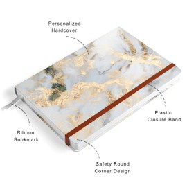 HUAMXE Lined Journal Notebook, Marble Hardcover, 14.5 x 21.3 cm, 160 Pages Thick Paper, Cute Aesthetic College Lined Notebook for Journaling Writing Work Women Men, White