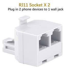Uvital RJ11 Duplex Wall Jack Adapter Dual Phone Line Splitter Wall Jack Plug 1 to 2 Modular Converter Adapter for Office Home Fax Model Cordless Phone System, White, Wireless (2 Pack)