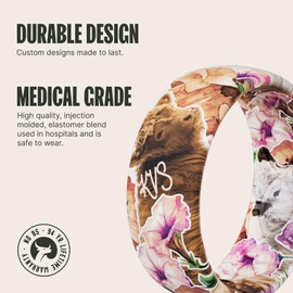 Groove Life with Katie Van Slyke Poppy & Petunia Ring - Breathable Silicone Wedding Rings for women, Lifetime Coverage, Unique Design, Comfort Fit Ring - Size 9