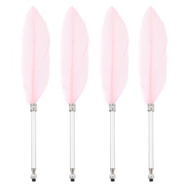 PATIKIL 4 Pcs Feather Ballpoint Pen, Fluffy Vintage Ink Quill Pen Refined Plated Rod Quill Pen for Calligraphy Writing Signature Guest Wedding Gift, Pink