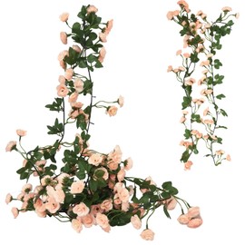 KEAIDUO 2 Pack 6.07FT (185cm) Artificial Flowers Garland Rose Vine Hanging Flowers for Decorations, Faux Rose Flowers with Realistic Design for Home Garden, Wedding Party Champange