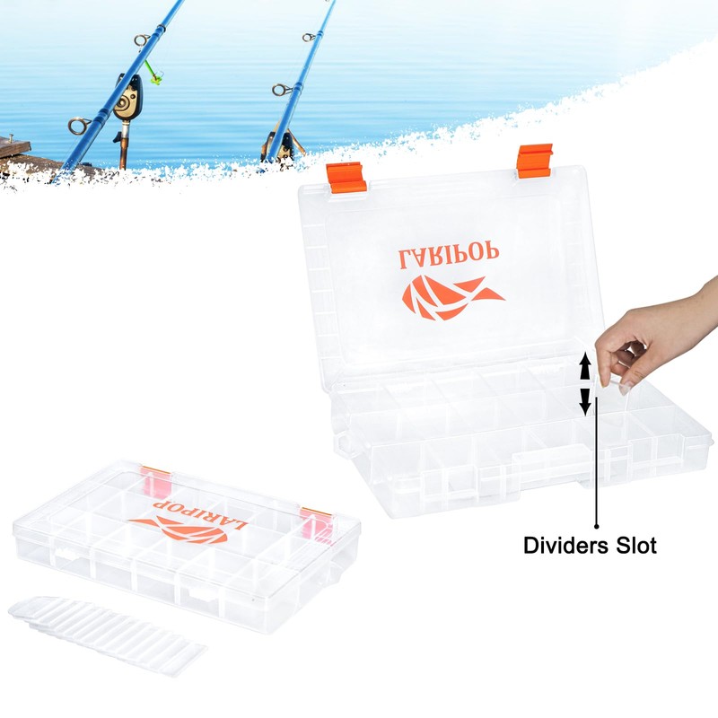 LARIPOP Fishing Tackle Box Set with Adjustable Dividers, Transparent Organizer