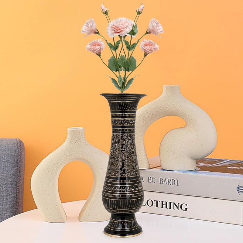 Zap Impex Carving Work Brass Flower Vase For Home Office
