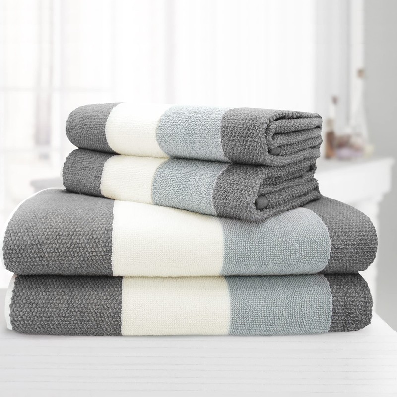 Velosso 4pce 100% Cotton Towel Bale Set Striped Ombre Hand