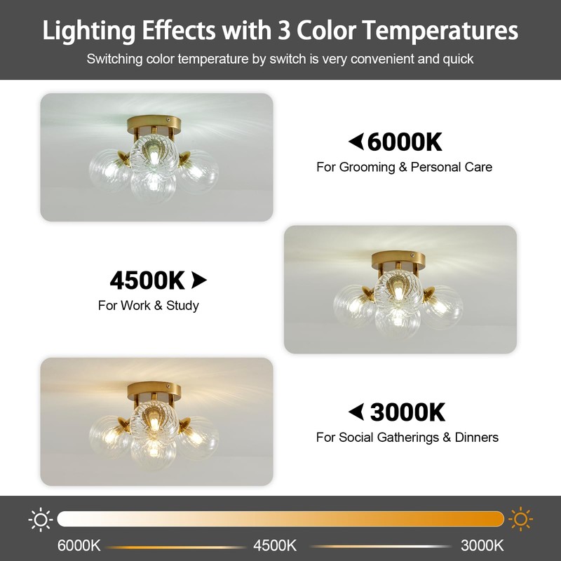 NIUZDU Semi Flush Mount Ceiling Light - Globe Bubble Glass