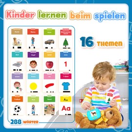 HOMESTEC German Talking Flashcards, 144 Sheets, 288 Words, Learning Toy for Boys Girls 2 3 4 5 6 Years, Good Toy and Gifts for Children Christmas, Birthday, New Year, Blue