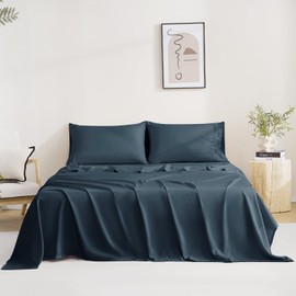 MCO Bedding Queen Bed Sheets Set - Soft Bed Sheets - Cooling Breathable Bedding Set with 16" Deep Pocket (4 Pieces, Queen, Navy Blue)
