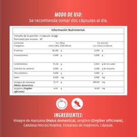BDM-LIFE Vinagre de Manzana con Jengibre, Suplemento Alimenticio, Apoyo Digestivo y Metabolismo, 60 cápsulas