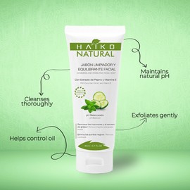 HAIKO NATURAL | Facial Cleansing and Balancing Soap | Removes Impurities and Blackheads | Restores Skin Elasticity and Firmness | 2.7 FL.OZ / 80g | Paraben Free