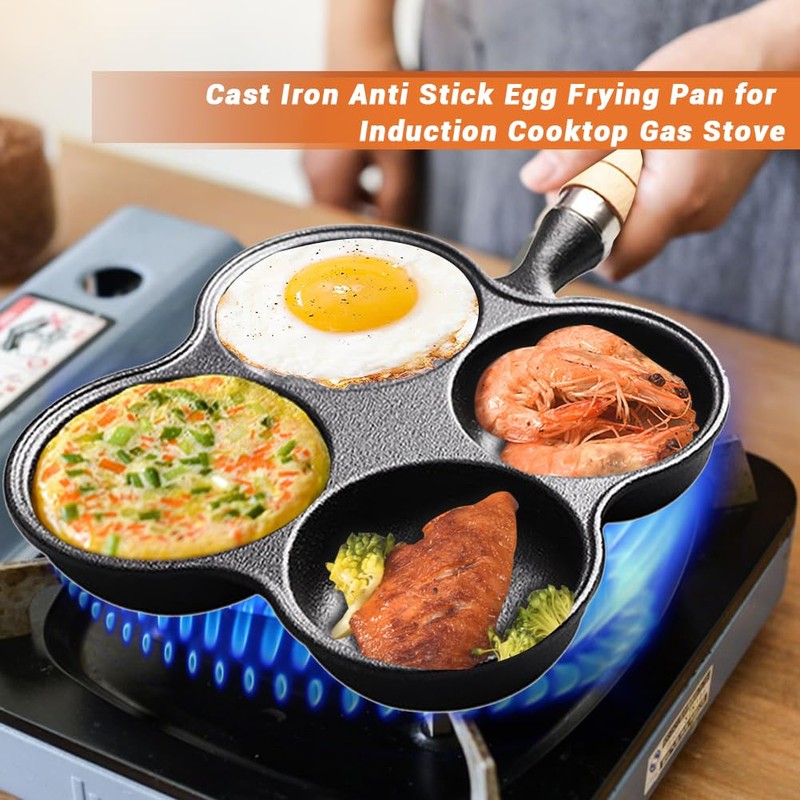 Sunicon 4 Cup Eggs Pan, Cast Iron Fried Egg Pan,