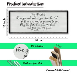 ZZJJHYWGQ Christian Wall Decor Numbers 6:24-26 Bible Verse Catholic Sign 40"×15" for Living Room Religious Scripture Art Christ Jesus Family Large Wooden Framed Home Hanging (Black)