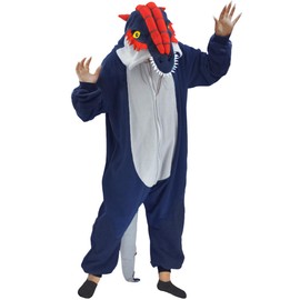 Dinosaur Costume Adult Onesie, Unisex Dilophosaurus Onesie Pajamas, Ainmal Cosplay Costume One Piece Homewear Jumpsuit
