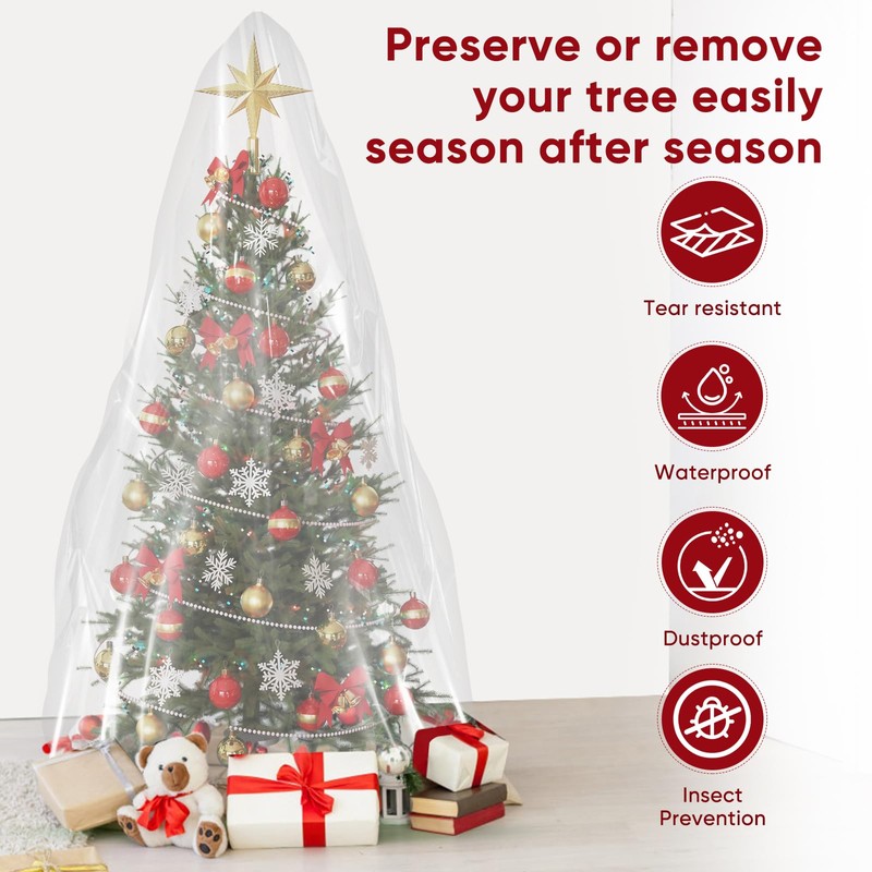 PROWEE 9FT Clear Christmas Tree Bag – Waterproof Upright Christmas