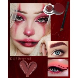 Cream Matt Red Gel Eyeliner, Waterproof Long-Lasting Eyeliner & Eyebrow Gel, Easy to Use, Smudge-proof High-Intensity Pigments, Eye Makeup Set with 1 Eyeliner Brush for Women, 117 Bright Red