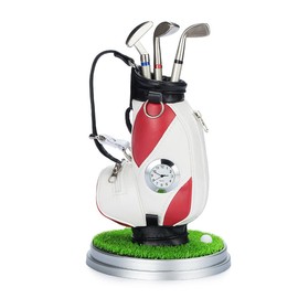 YUTONG Golf Desk Ornament with Clock, Cart Holder, 3 Aluminum Pens (Red, Zinc Alloy)
