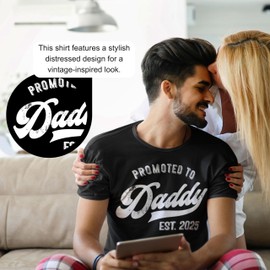 Promoted to Daddy 2025 T-Shirt Funny Humor New Dad Baby First Time Father Green Heather X-Large