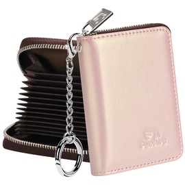 FurArt Zipper Wallet Women, RFID Blocking Credit Card Wallet, Business Card Holder, Compact Size KeyChain Wallet, Pearl Pink, Classic