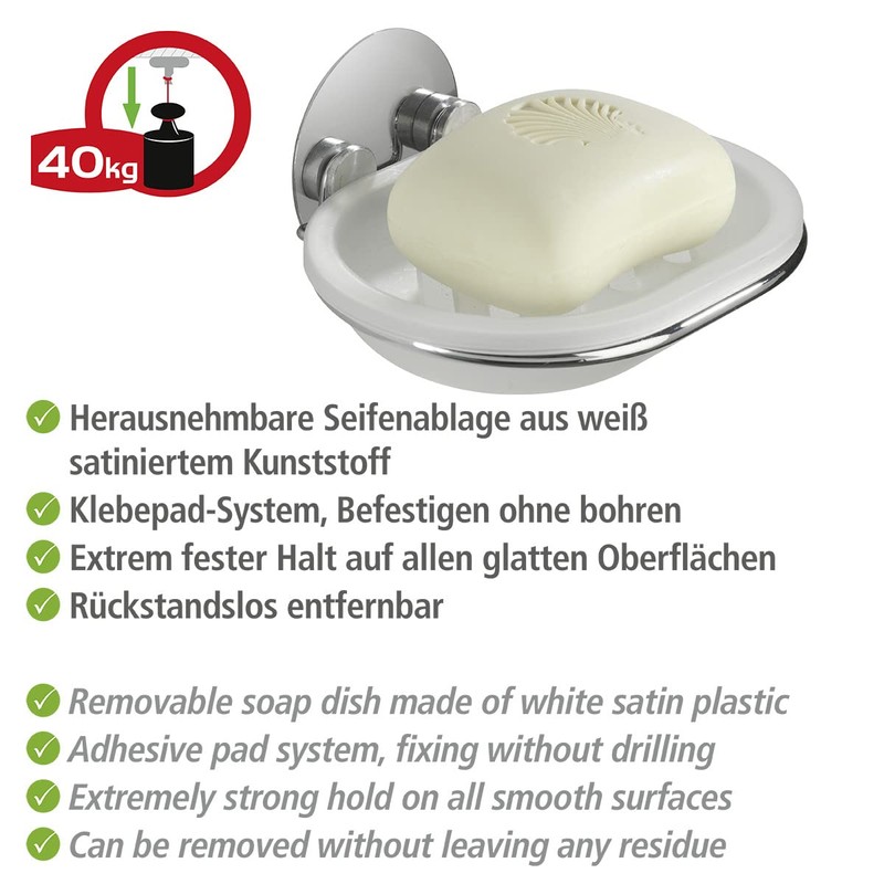 Wenko 18776100 TurboLoc soap dish fixing without drilling, Metal Steel,