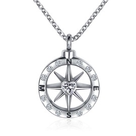 MZC Jewelry Men Nautical Compass Cremation Urn Necklace for Ashes Navy Anchor Heart Crystal Memorial Keepsake Pendant for Dad Mom Human Women Ashes