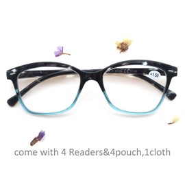 MODFANS Women Reading Glasses 1.25 4 Pair Stylish Ladies Readers with Comfort Spring Hinge Pattern Design Pouch Included Blue Demi