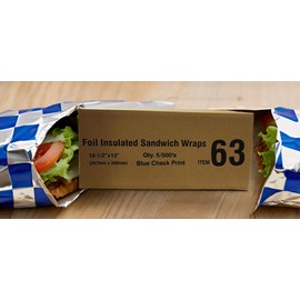 Blue Check Print, 2,500 pack Cushion Foil Sandwich Wrap 10.5" x 13"