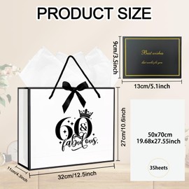 Bliceon 60th Birthday Gift Bag, Large 32×11×27 cm with Tissue Paper, Happy 60th Birthday Party Gift Bag for Women and Men, Suitable for Party, Anniversary