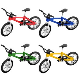 Novelty Place Mini Finger Bike - Miniature Fidget Bicycle Toy Game Set for Kids and Adults - Metal Bike Model Collections Decoration - 4 Colors (4 Pack)