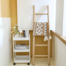 Oujchenghome Living Room Blanket Ladder, Farmhouse 5-Layer Quilt Rack, Bathroom, Wooden Towel Rack Display, Wall tilt Decoration Rack, Home Decoration, Rustic raw Wood Color