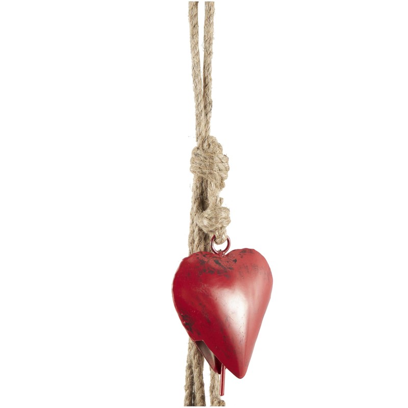 Deco 79 Red Metal Decorative Hearts with Jute Hanging Rope,