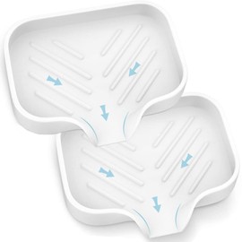 Soap Holder Tray, White Kitchen Sink Organizer with Drainage, 2-Pack