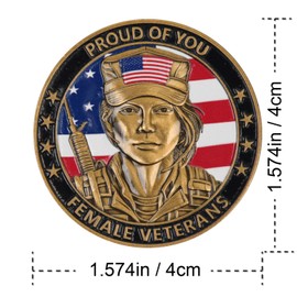 3D Color American Female Veterans Challenge Coin - Dual Sided Honor & Courage Military Appreciation Token, Veterans Day​ Gift, 1.574 Inch Zinc Alloy