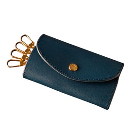 Am De Mas KC-026 Key Case, Tochigi Leather, Genuine Leather, Made in Japan, Key Holder, Real Gold, Plated, 4 Strands, Card Storage, Key, oriental blue
