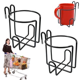 2 Pcs Updated Shopping Cart Cup Holders, Reusable Anti-Spill Hanging Drink Mounts Portable Coffee Bottle Metal Racks with Bottom Bar for Shopping Carts, Grocery Carts, RV Travel, Rolling Carts