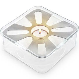 Teabloom Radiance Tea Warmer with Tealight Candle - Squared Teapot Warmer Made with Heatproof Glass