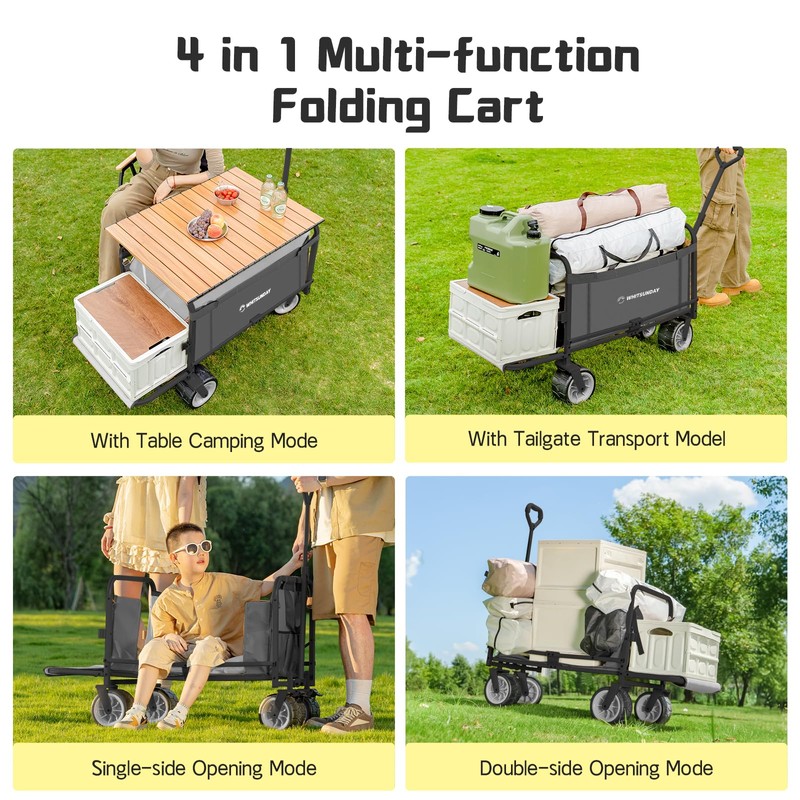Whitsunday Collapsible 3 in 1 Wagon,Heavy Duty Collapsible Foldable Carts