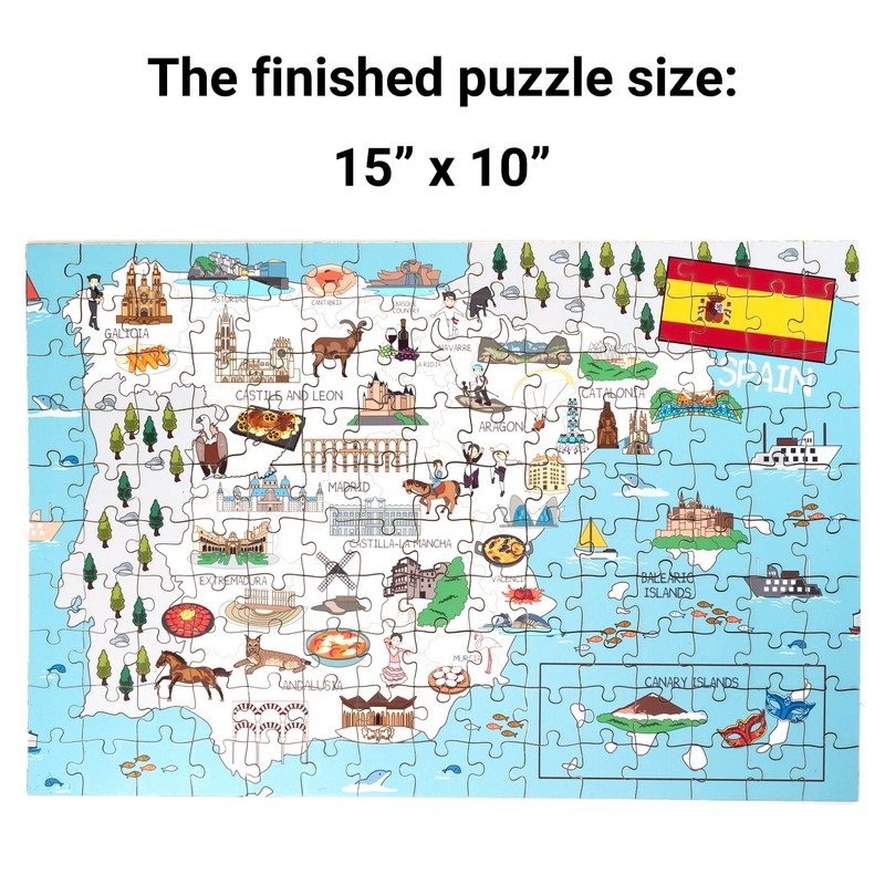 Terra Puzzles Spain Map Wooden Jigsaw Puzzle 152 Piece, 15x10